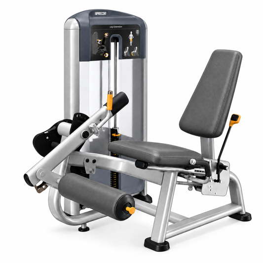 Precor Discovery Series Leg Extension, gray frame and gray upholstery