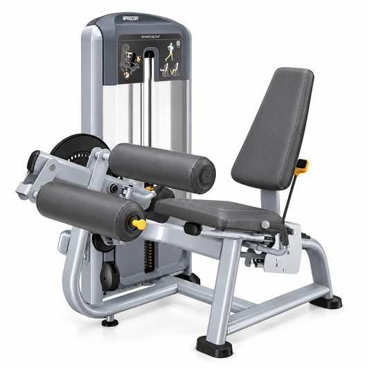 Precor Discovery Series Seated Leg Curl, gray frame and gray upholstery