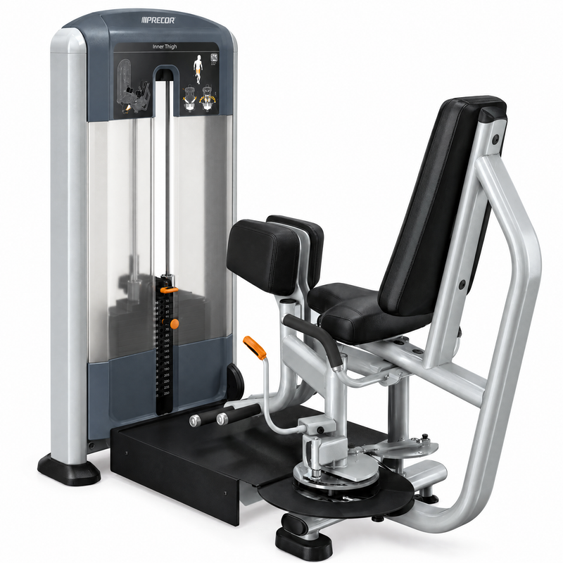 Precor Discovery Series Inner Thigh, gray frame and black upholstery