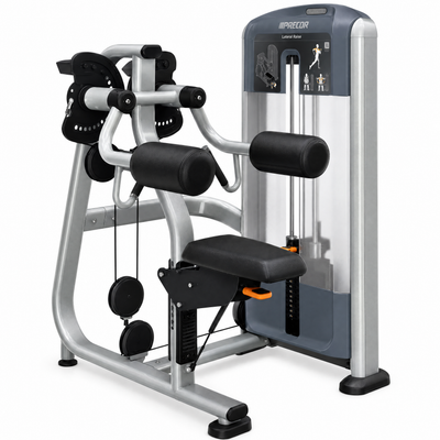 Precor Discovery Series Lateral Raise, gray frame and black upholstery