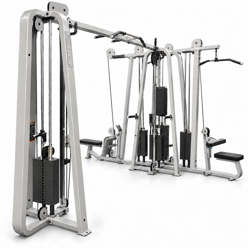 Precor Icarian 5-Stack Multi-Station Gym, gray frame and black upholstery