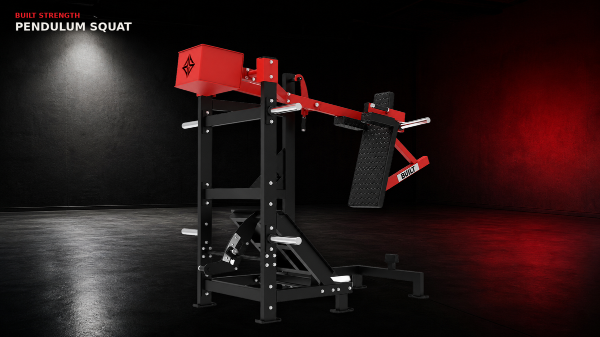 BUILT Strength OG Series pendulum squat machine in a commercial gym setting