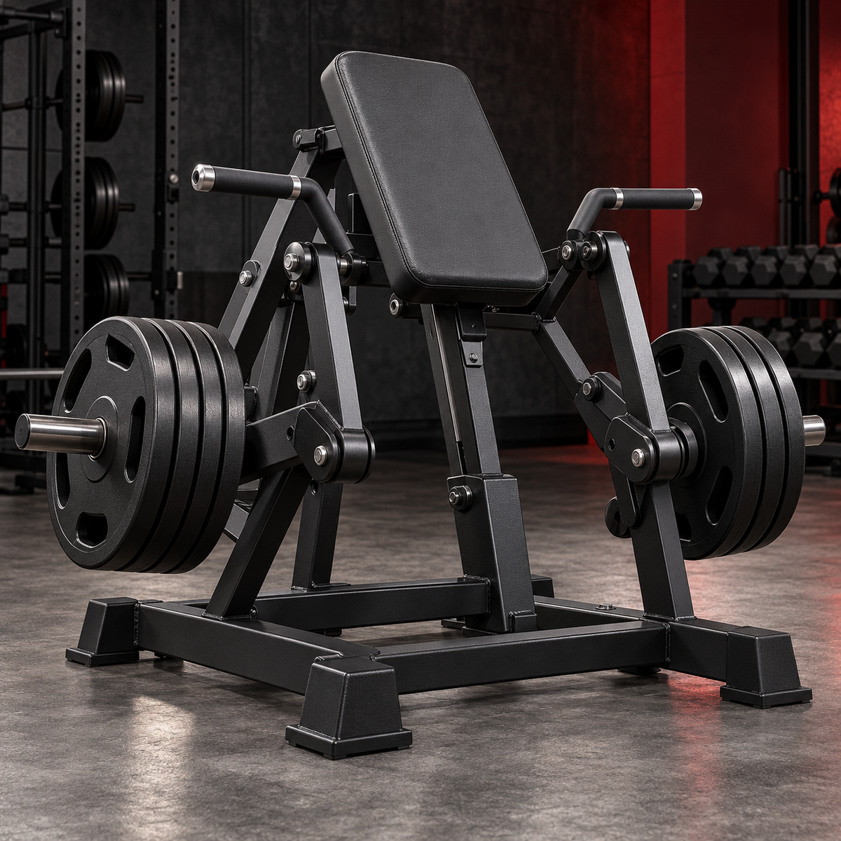 Plate loaded chest supported row machine with Olympic plates