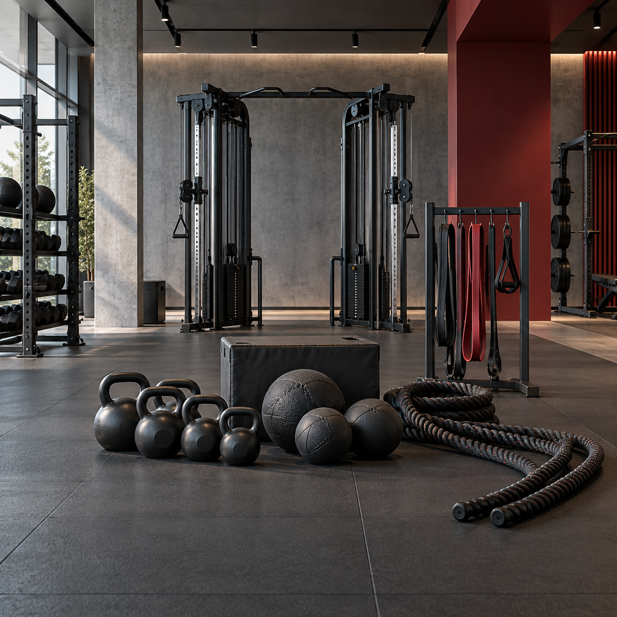Functional and group training equipment in a commercial gym