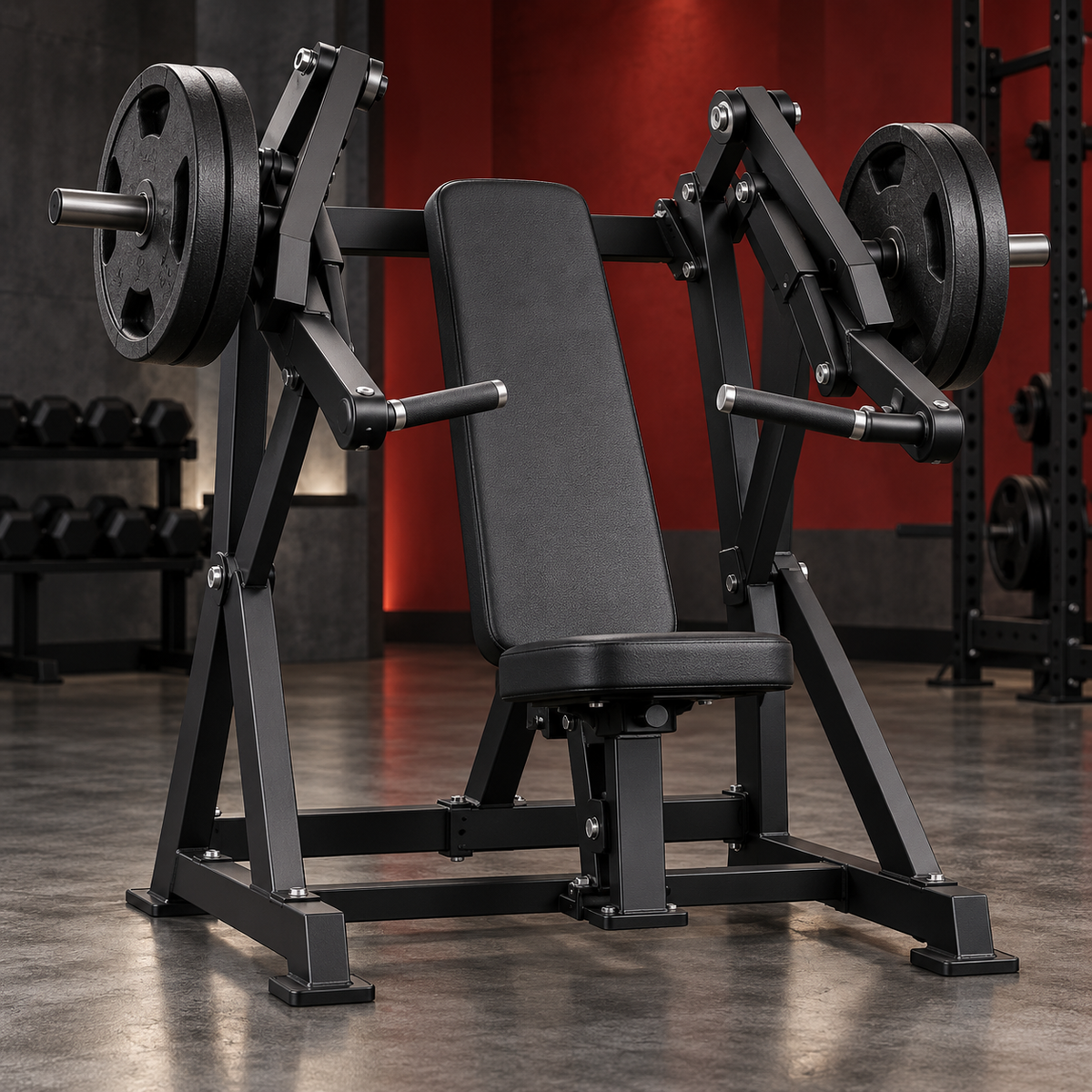 Plate loaded chest press machine with Olympic plates