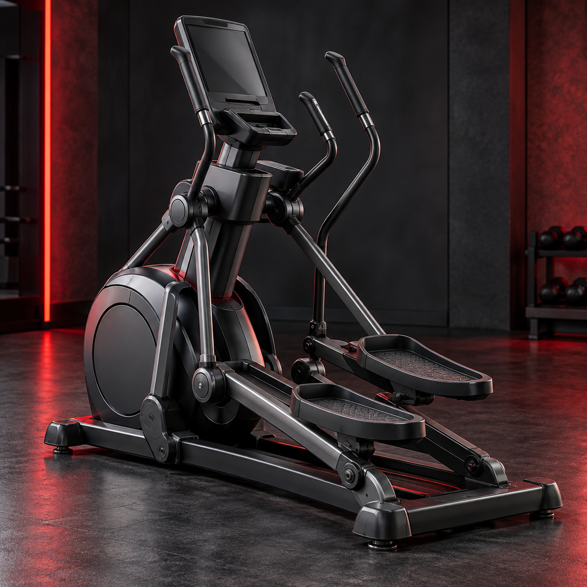 Commercial adaptive motion trainer in a charcoal gym
