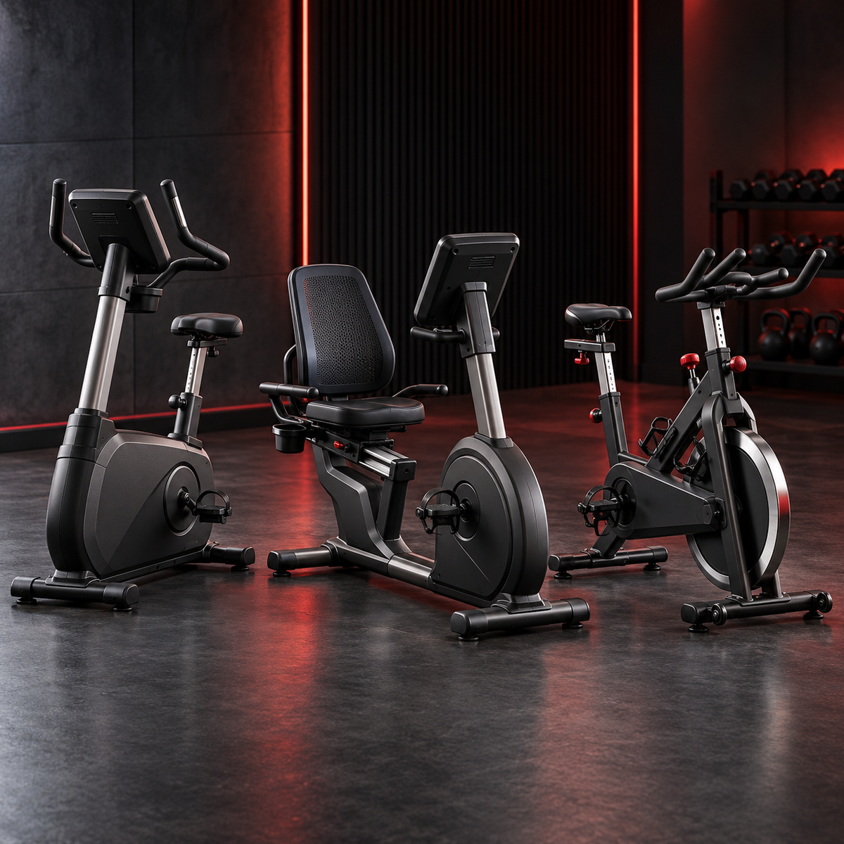 Commercial upright, recumbent, and indoor exercise bikes