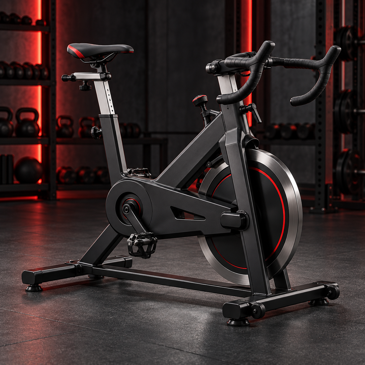 Commercial indoor studio cycle in a charcoal gym