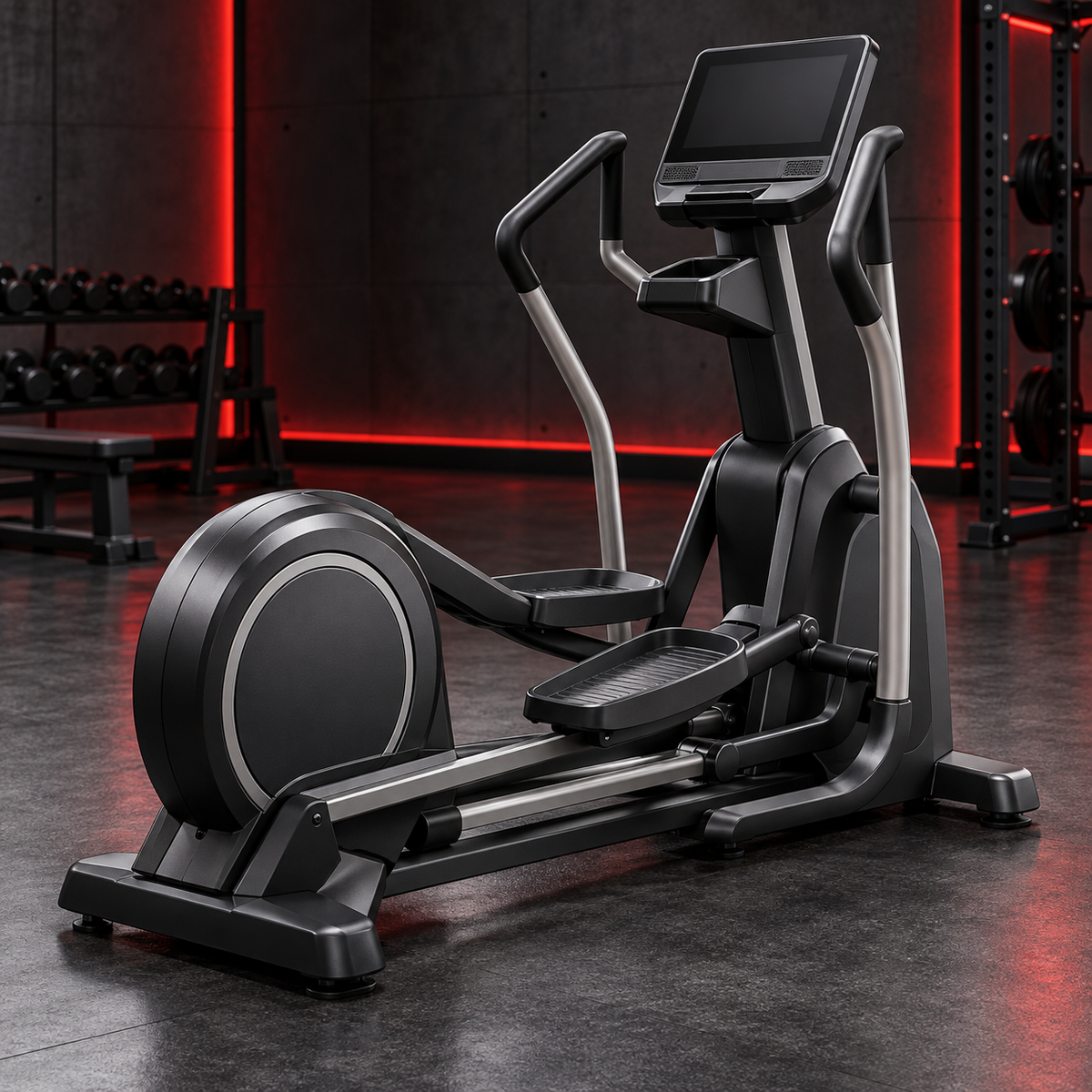 Commercial lower-body elliptical trainer with fixed handles