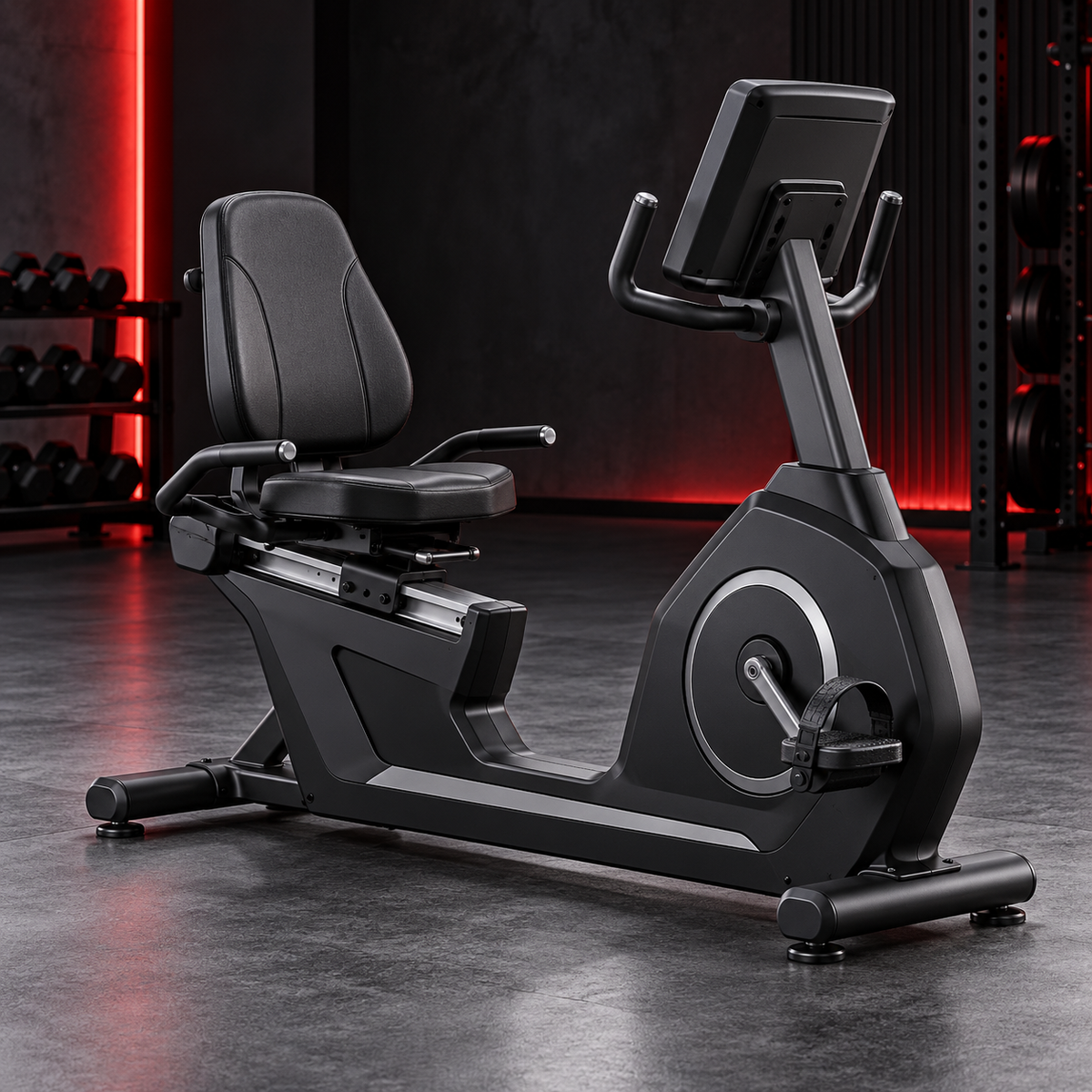 Commercial recumbent exercise bike with backrest