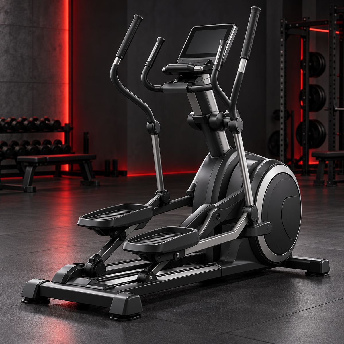 Commercial total-body elliptical trainer with moving arm handles