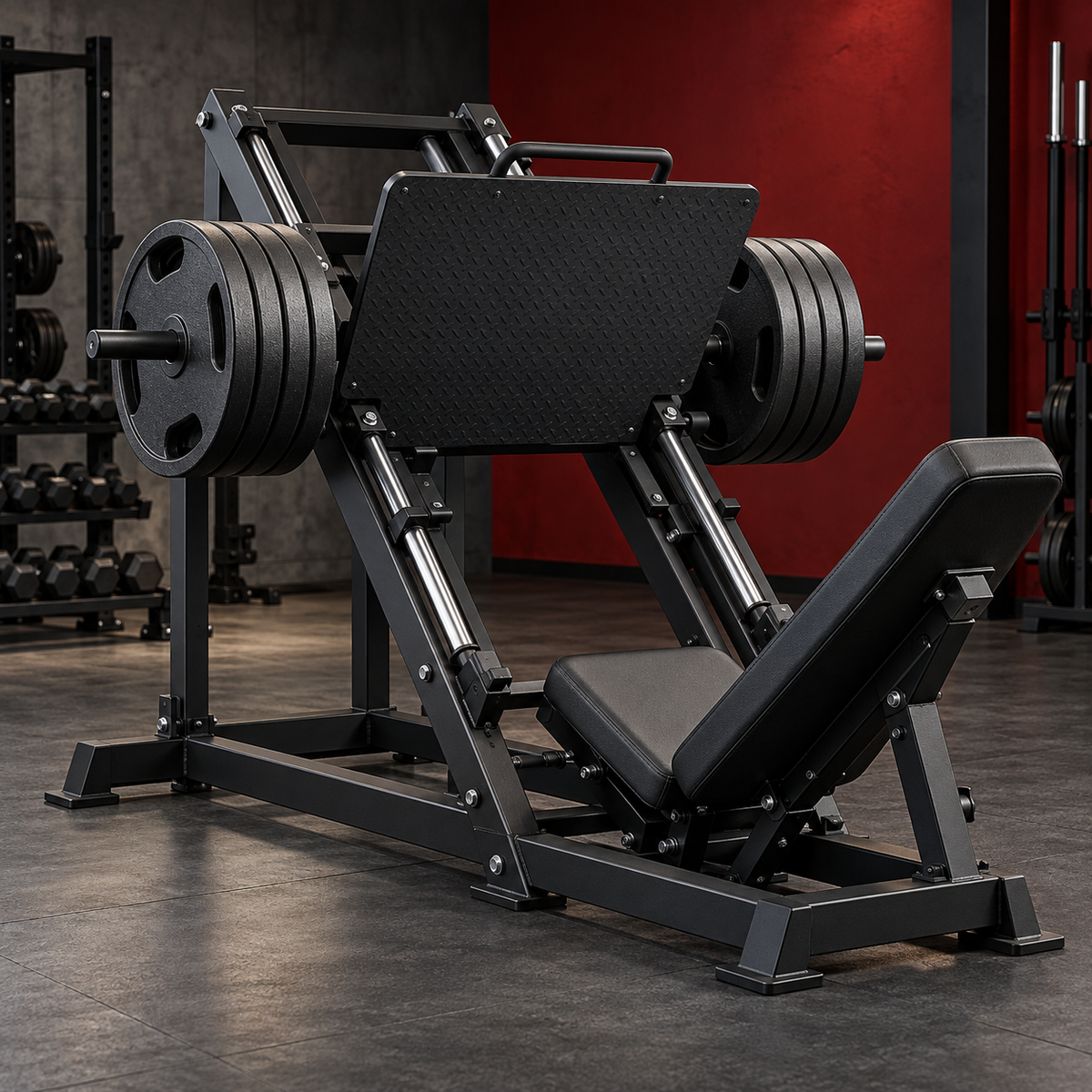 Plate loaded leg press machine with Olympic plates