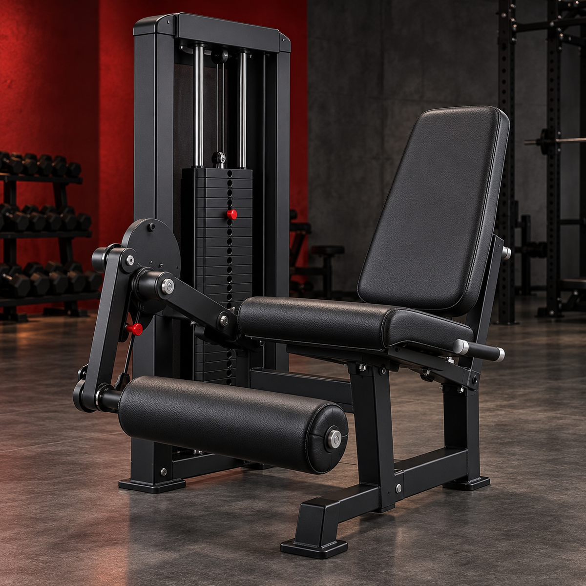 Selectorized leg extension machine with weight stack