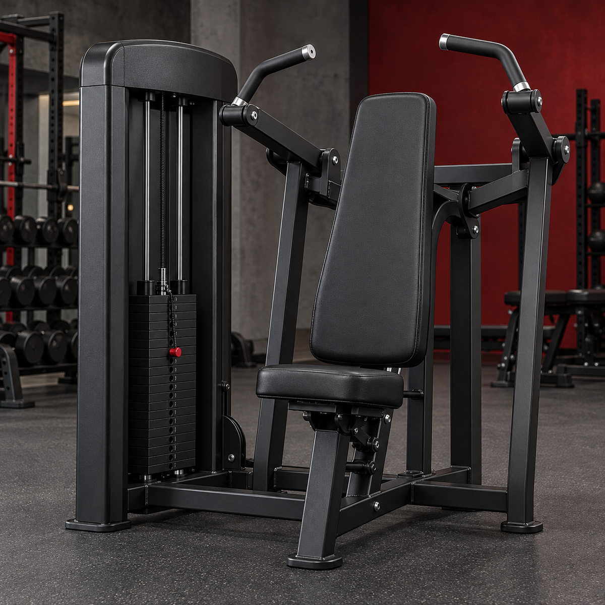 Selectorized shoulder press machine with weight stack
