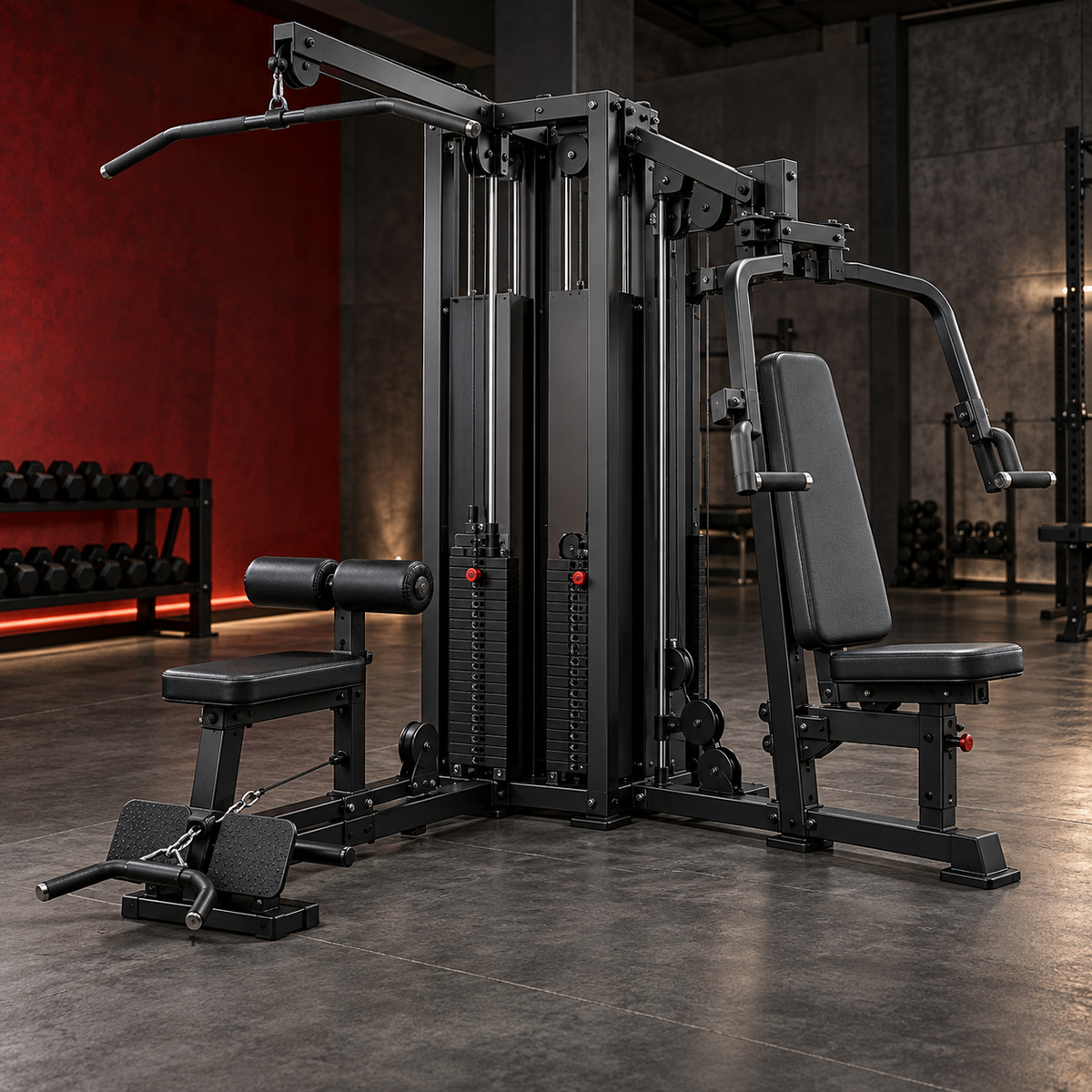 Selectorized multi station gym with weight stacks