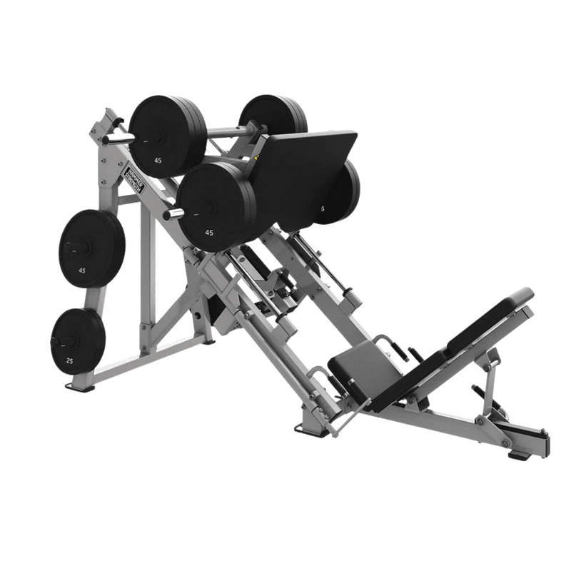 Hammer Strength 45 Degree Linear Leg Press black upholstery transparent